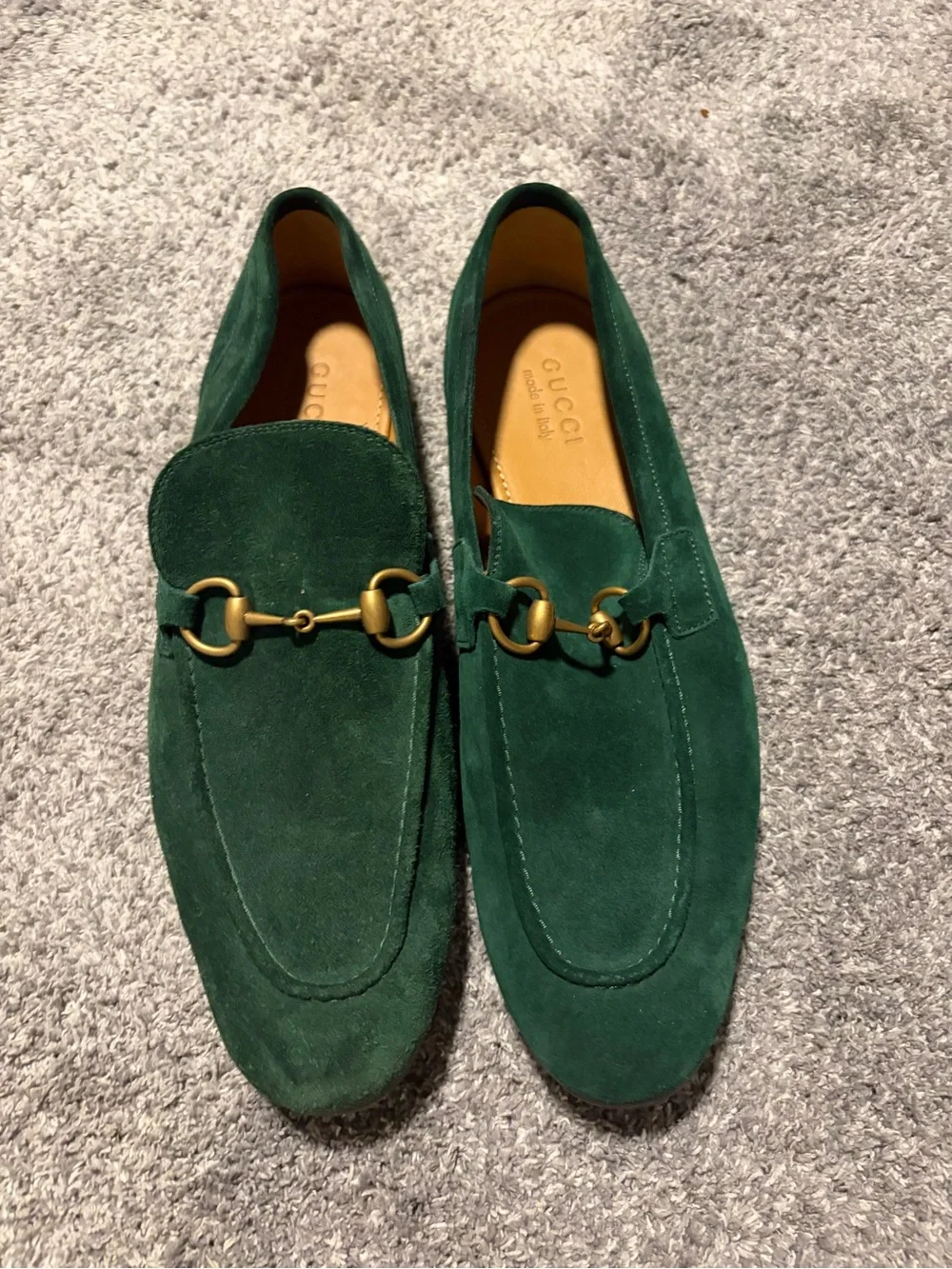 Gucci Green Jordaan Suede Horsebit Loafers for Men